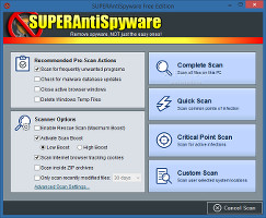 Showing the scan options in SUPERAntiSpyware 6